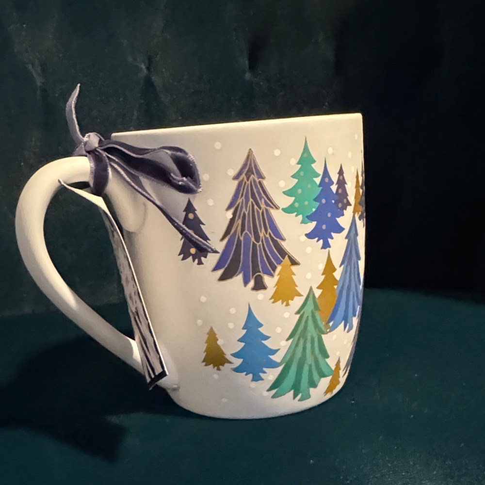 Peppermint & Pine soft touch coffee mug with gorgeous festive Christmas trees - Picture 3 of 4
